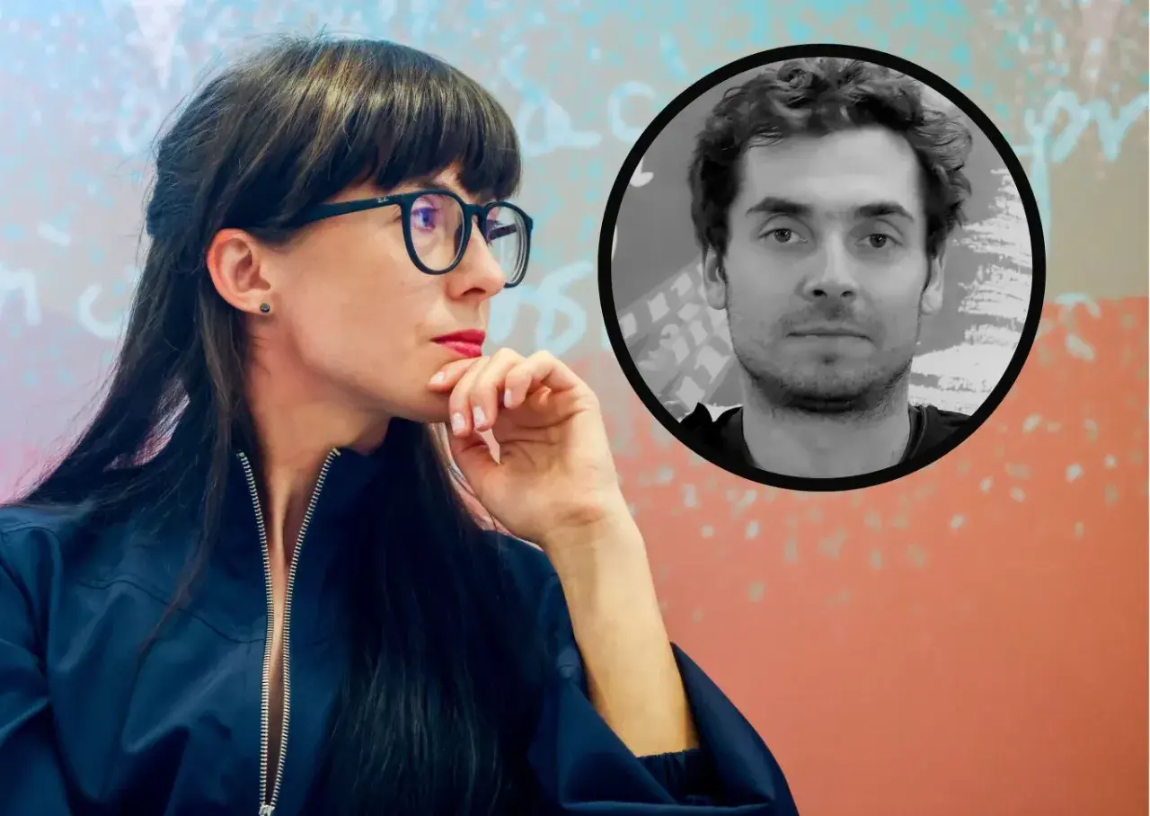 Kobieta w okularach zamyślona, obok wizerunek mężczyzny. Czy to Kacper Tekieli pierwsza żona?